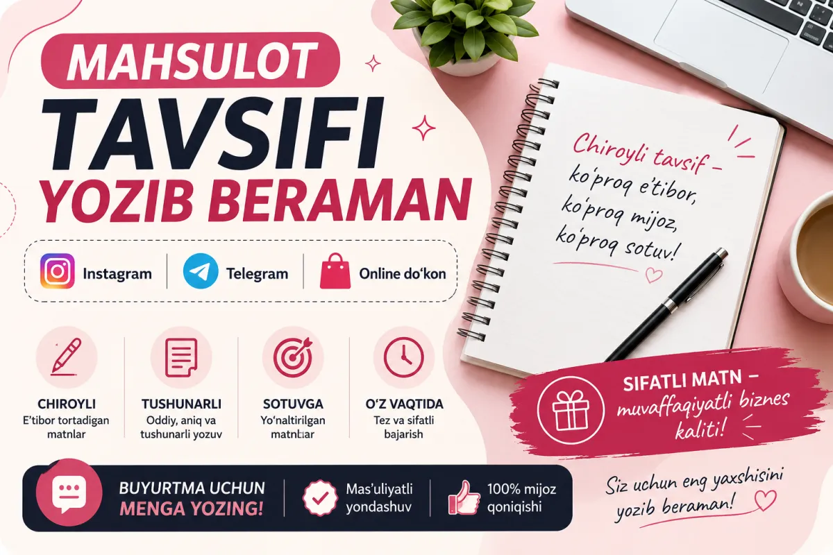 Telegram va Instagram uchun sotuvchi reklama matnlari — 1-rasm