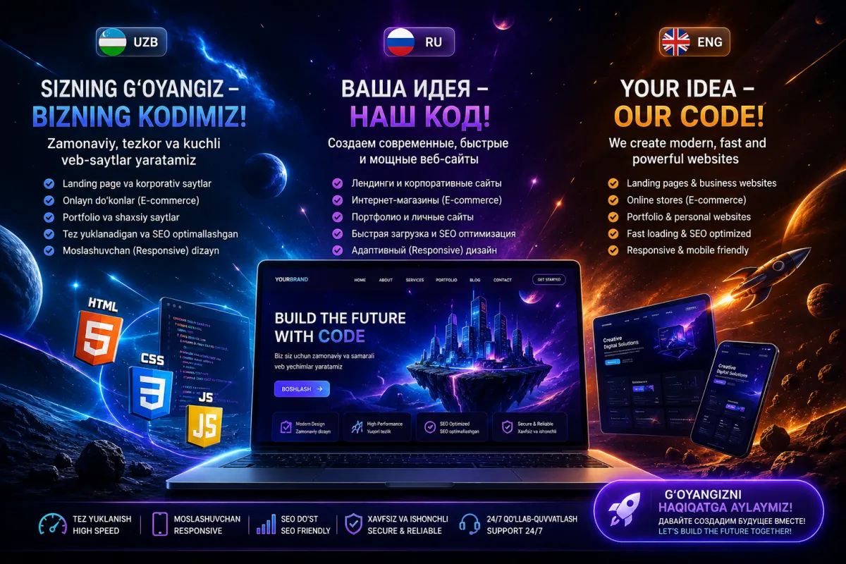 Zamonaviy HTML CSS JavaScript sayt yaratib beraman — 1-rasm